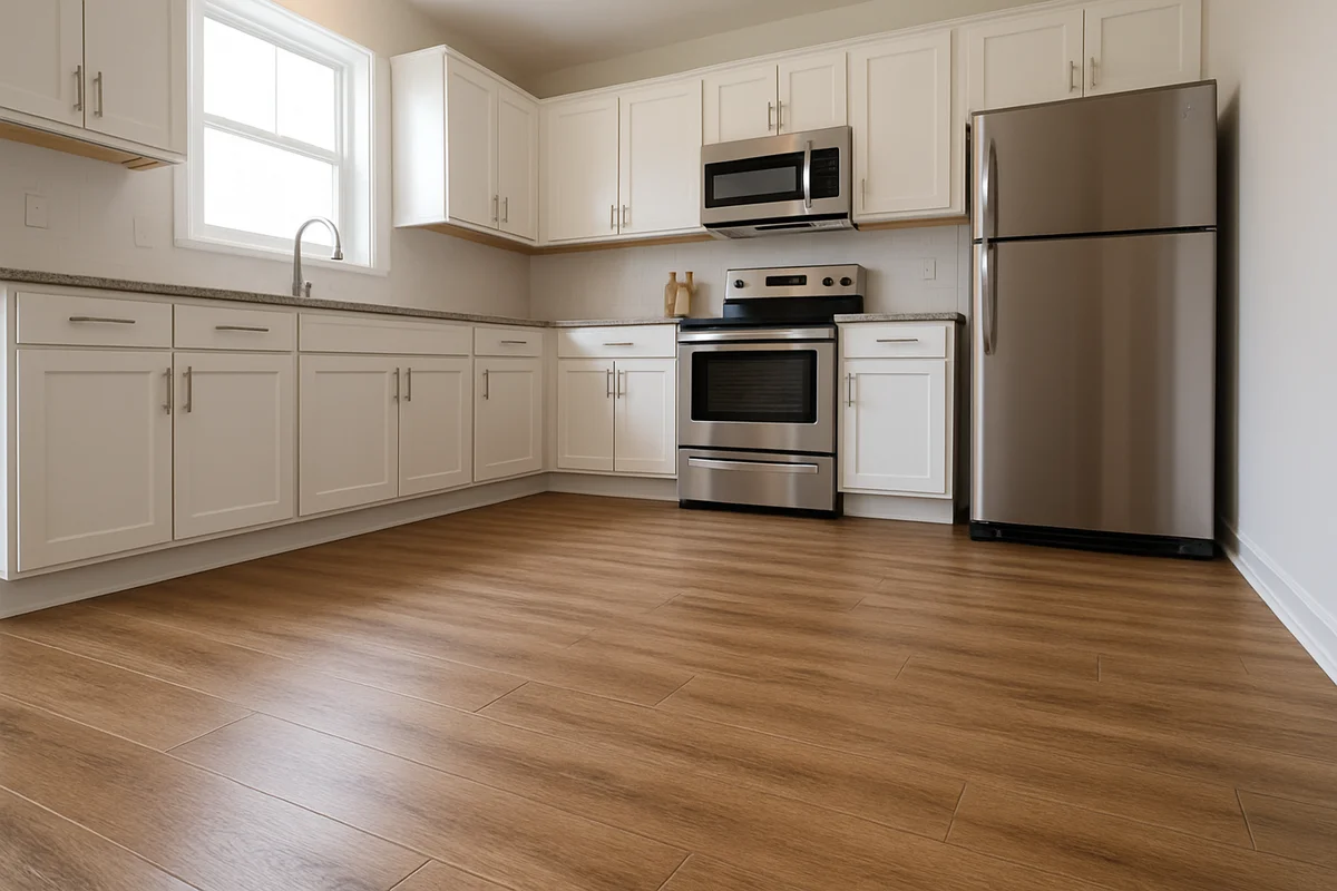 Contemporary kitchen with waterproof luxury vinyl plank flooring - easy-clean spill-resistant option in Metro Detroit