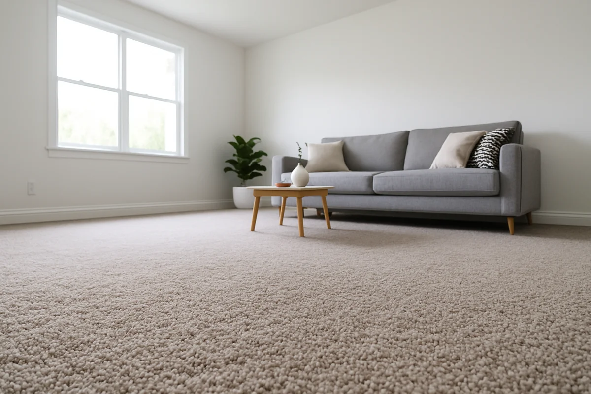 Cozy living room with professionally installed plush carpet - family-friendly flooring in Metro Detroit home